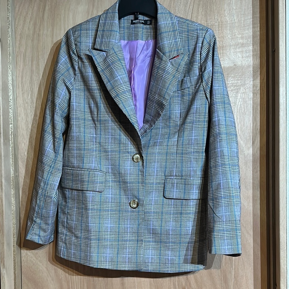 Nasty Gal Multicolor Plaid Blazer size 6